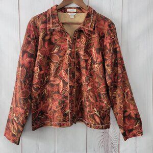 Christopher & Banks Stretch Floral Zip Front Distressed Cotton Blazer Jacket EUC